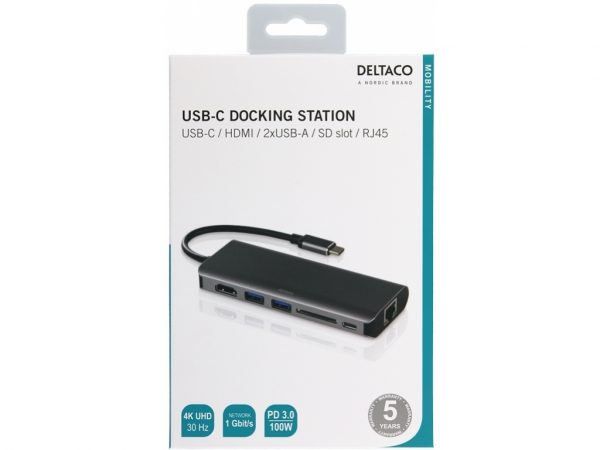 USBC-1266 DELTACO USB-C Docking Station Black