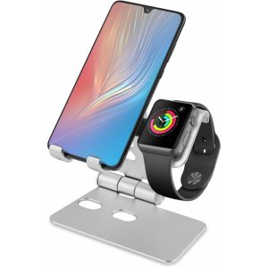 Xccess Foldable Aluminium 2in1 Holder for Apple iPhone and Watch Silver