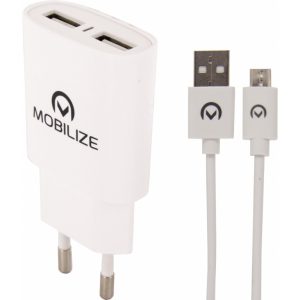Mobilize Travel Charger Dual USB 2.4A 12W + 1m Micro USB Cable White