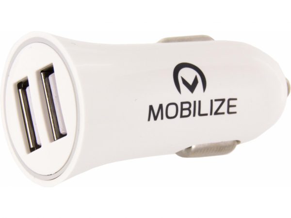 Mobilize Car Charger Dual USB 2.4A 12W + 1m Micro USB Cable White