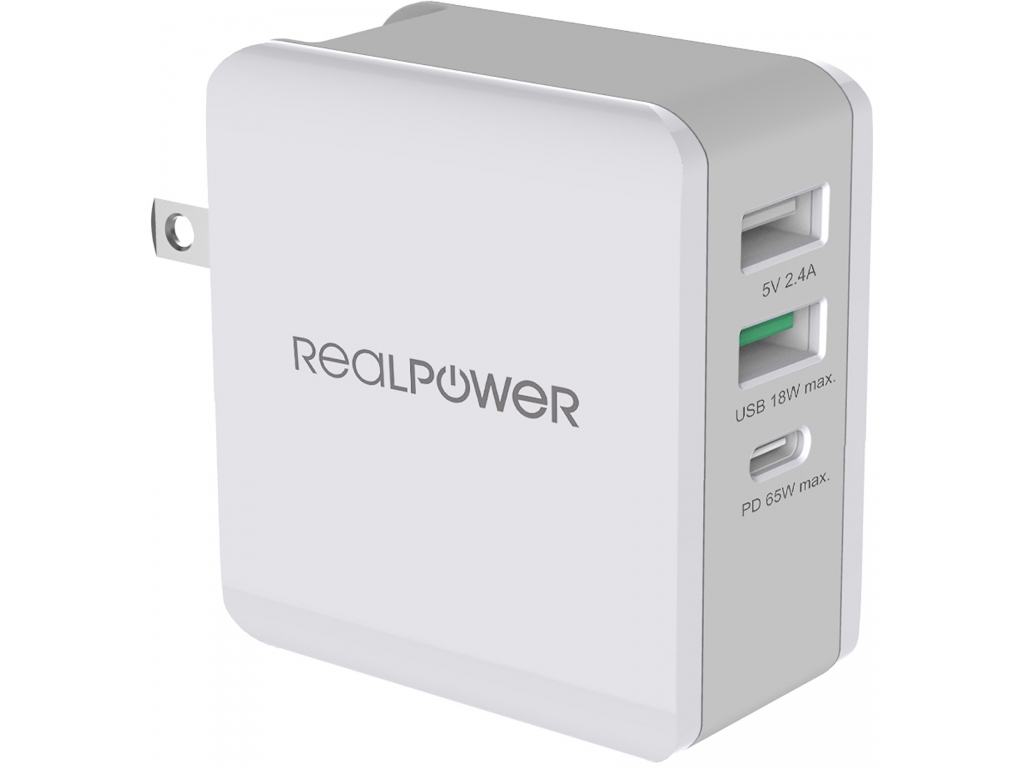 DeskCharge-65 RealPower Travel Charger 3-Port 65W White