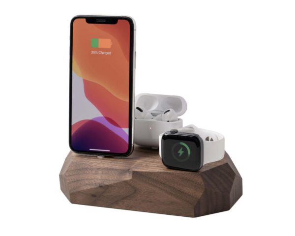 Oakywood iPhone Triple Dock – Walnoot - Oplader- iWatch - AirPods - Hout - Hoesie.nl