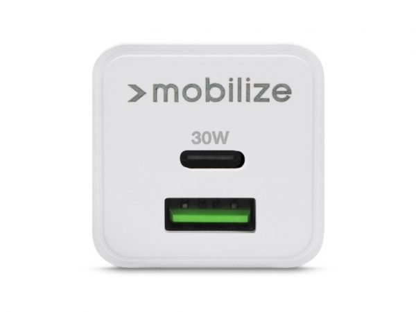 Mobilize Wall Charger USB-C + USB GaN 30W with PD/PPS White