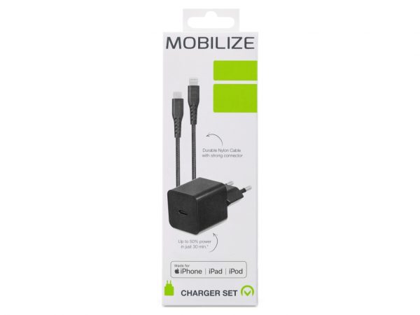 Mobilize Wall Charger USB-C 20W with PD + MFi Lightning Nylon Cable 1.2m Black