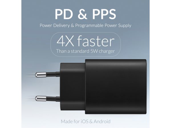 Mobilize Wall Charger USB-C + USB 25W with PD/PPS Black