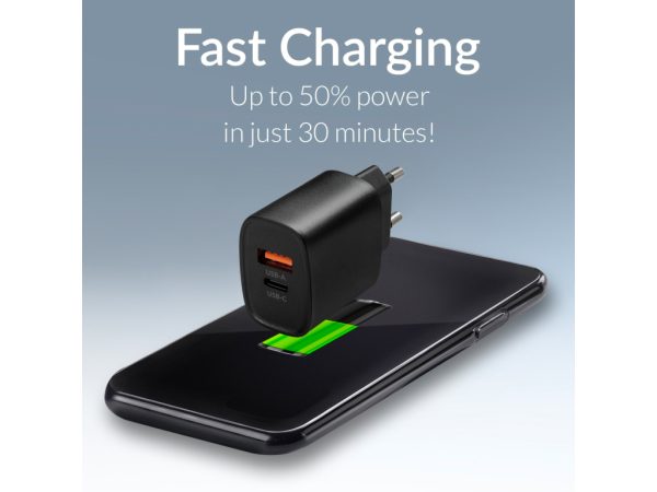 Mobilize Wall Charger USB-C + USB 25W with PD/PPS Black