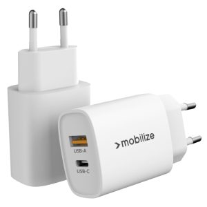 Mobilize Wall Charger USB-C + USB 25W with PD/PPS White