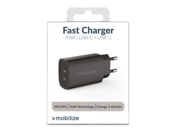 Mobilize Wall Charger 2x USB-C GaN 45W with PD/PPS Black