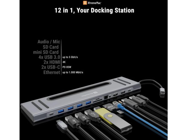 XtremeMac 12-ports USB-C Docking Hub Station Space Grey