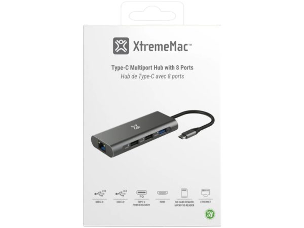 XtremeMac 8-ports USB-C Hub Grey