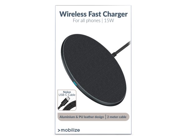 Mobilize Wireless Qi Fast Charger Flat 5W/7.5W/10W/15W PU Leather Grey
