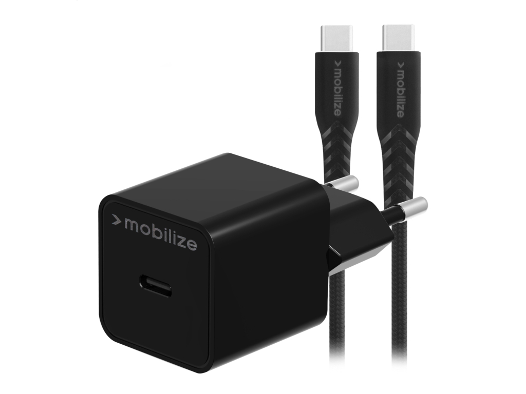 Mobilize Wall Charger USB-C GaN 30W with PD/PPS + USB-C Nylon Cable 1.2m Black