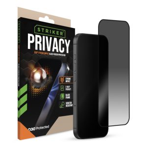 Striker D3O Xtreme Impact Privacy Glass Screen Protector - Black Frame - Apple iPhone 16 Pro/17/17 Pro