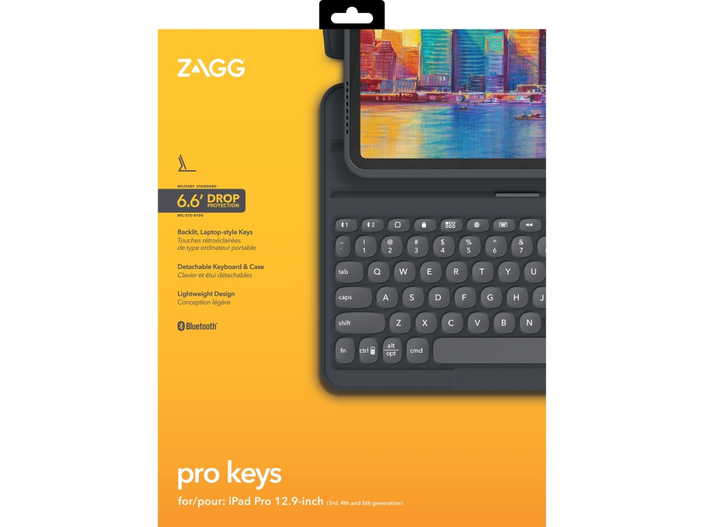 ZAGG Pro Keys Bluetooth Keyboard Case for Apple iPad Pro 12.9 (2018/2020/2021) AZERTY Black