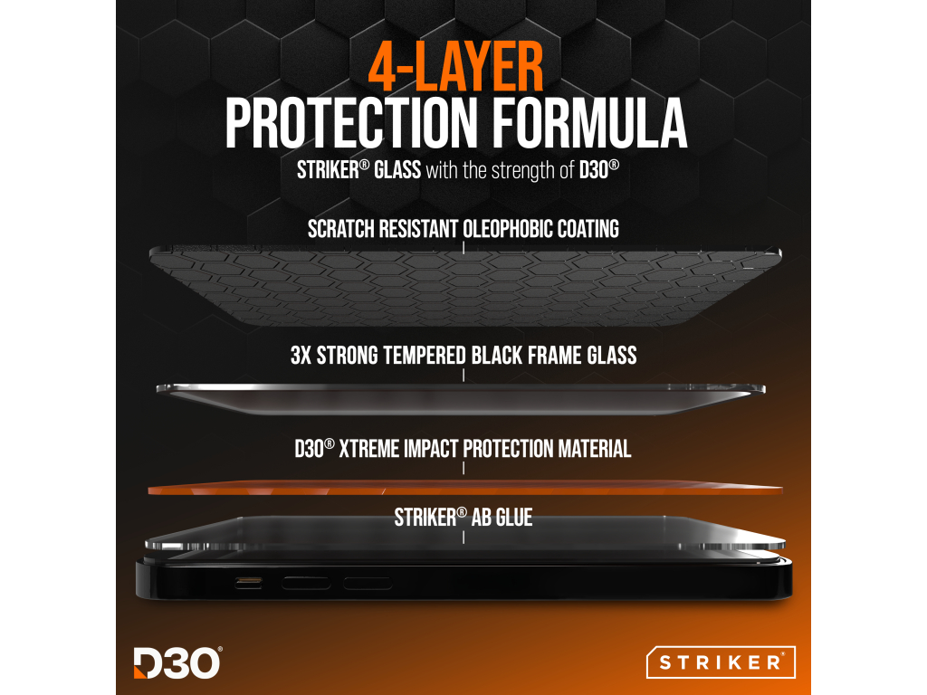 Striker D3O Xtreme Impact Privacy Glass Screen Protector - Black Frame - Samsung Galaxy S26 Ultra 5G