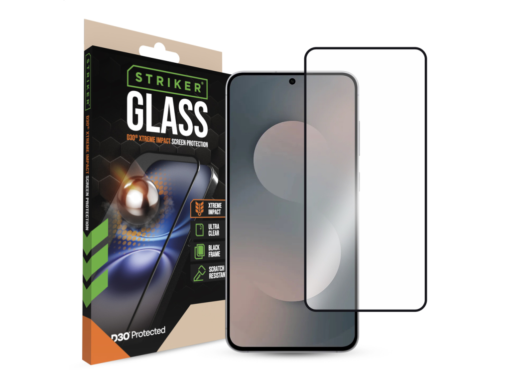 Striker D3O Xtreme Impact Glass Screen Protector - Black Frame - Samsung Galaxy S25 FE