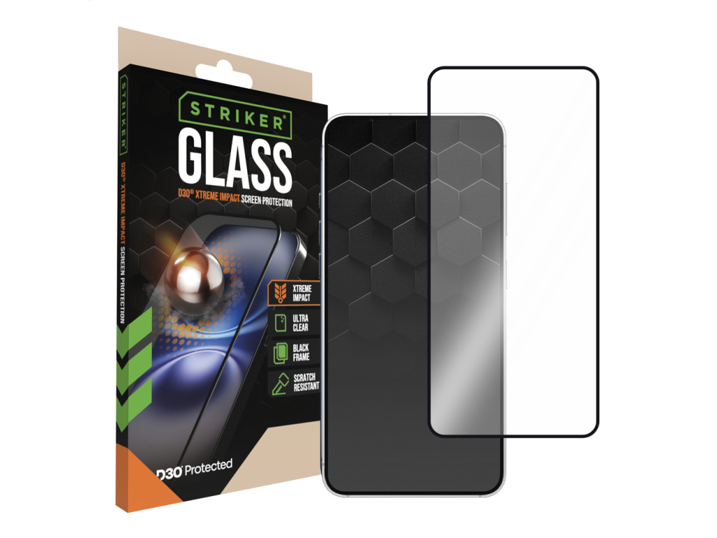Striker D3O Xtreme Impact Glass Screen Protector - Black Frame - Samsung Galaxy A56 5G/A57 5G/S25 FE