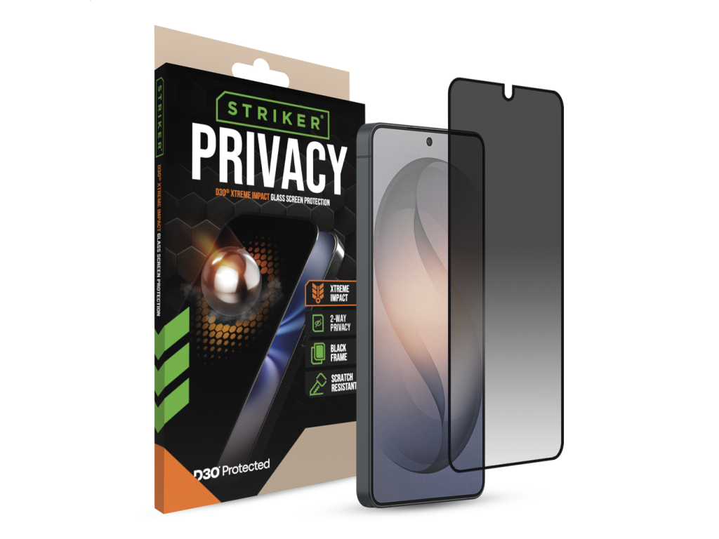 Striker D3O Xtreme Impact Privacy Glass Screen Protector - Black Frame - Samsung Galaxy S26 Ultra 5G