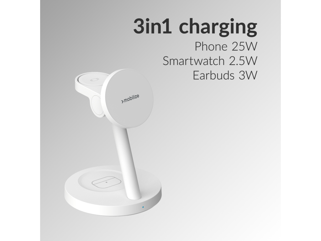Mobilize 3in1 Charger Station MagSafe Compatible 25W Qi2.2 White