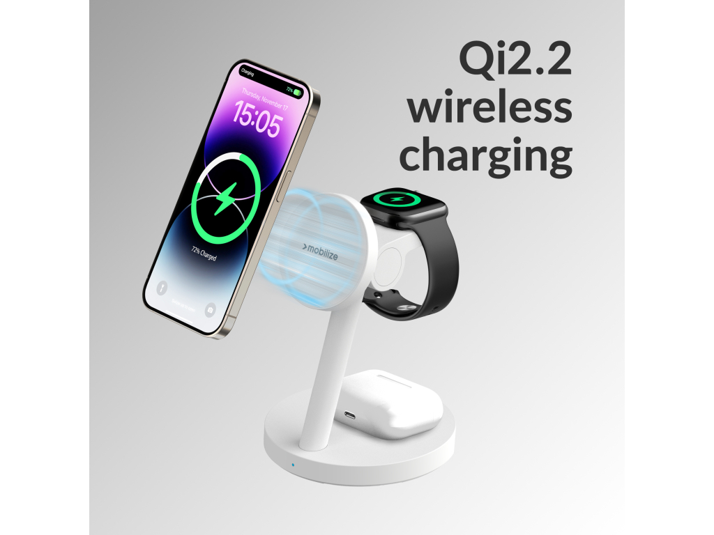 Mobilize 3in1 Charger Station MagSafe Compatible 25W Qi2.2 White