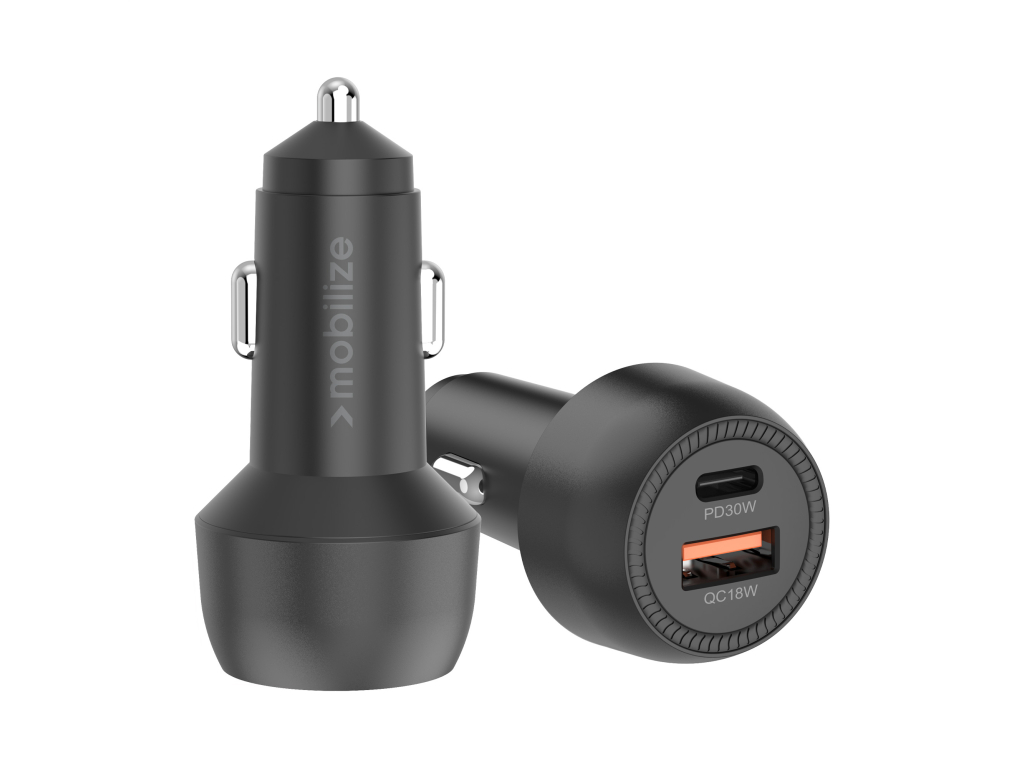 Mobilize Car Charger USB + USB-C 48W with PD/PPS and QC Black