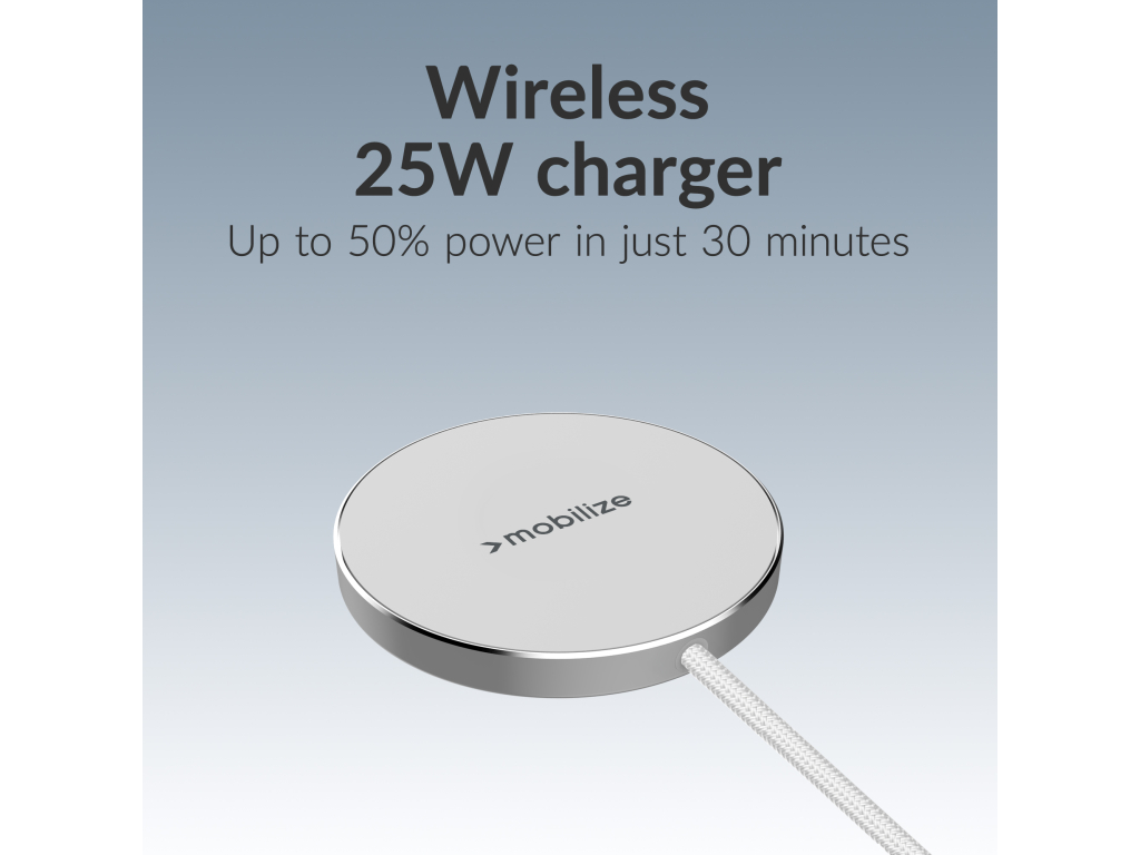 Mobilize Magnetic Wireless Charger Magsafe Compatible 25W Qi2.2 White Aluminium