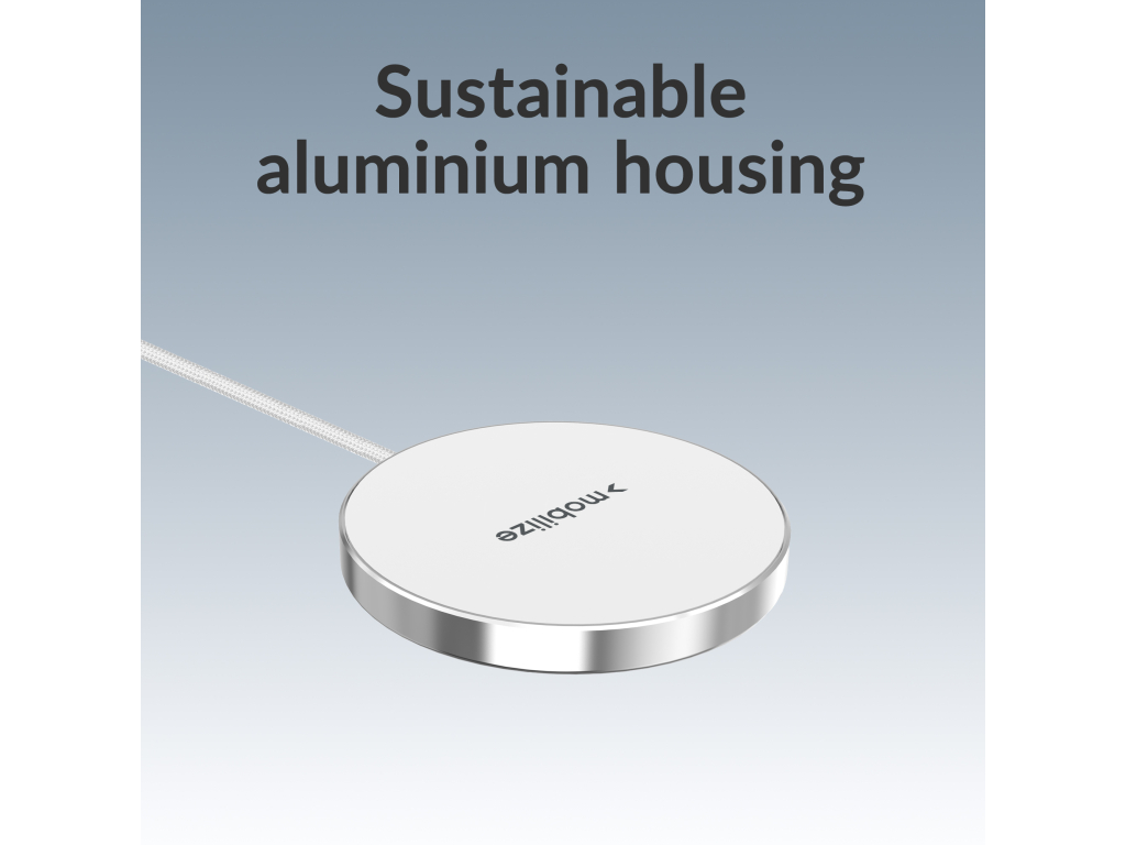 Mobilize Magnetic Wireless Charger Magsafe Compatible 25W Qi2.2 White Aluminium