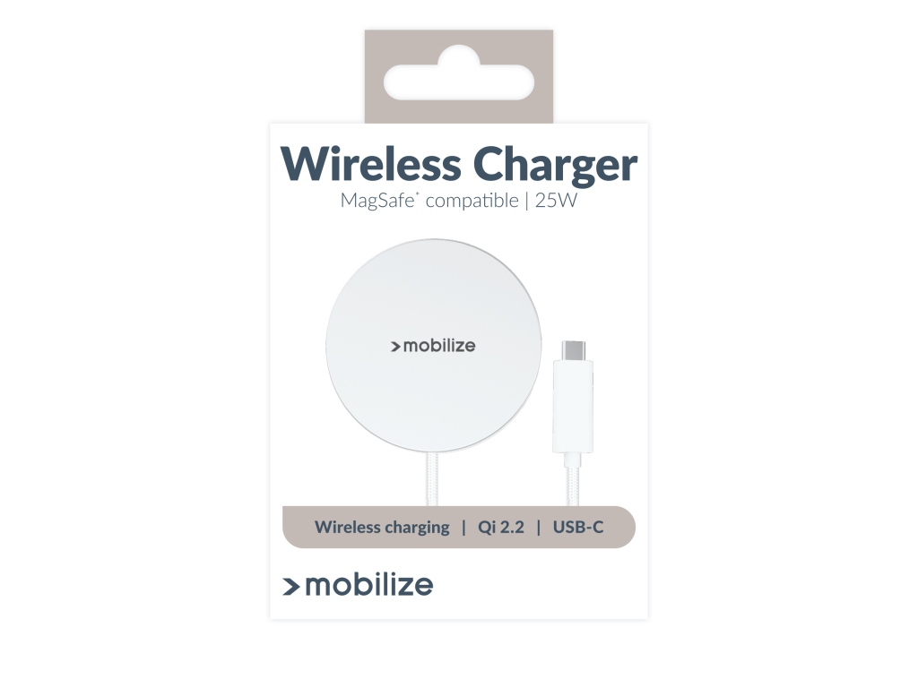 Mobilize Magnetic Wireless Charger Magsafe Compatible 25W Qi2.2 White Aluminium