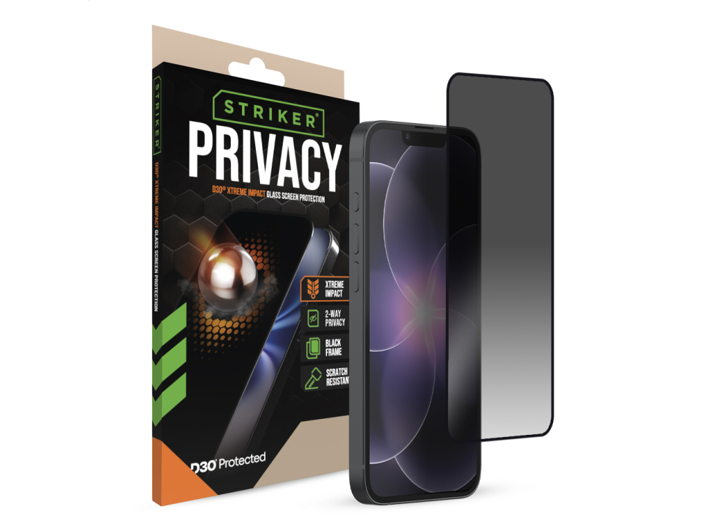 Striker D3O Xtreme Impact Privacy Glass Screen Protector - Black Frame - Apple iPhone 17e