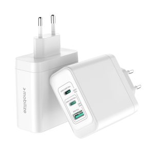 Mobilize Wall Charger 2x USB-C + 1x USB GaN 100W with PD/PPS White