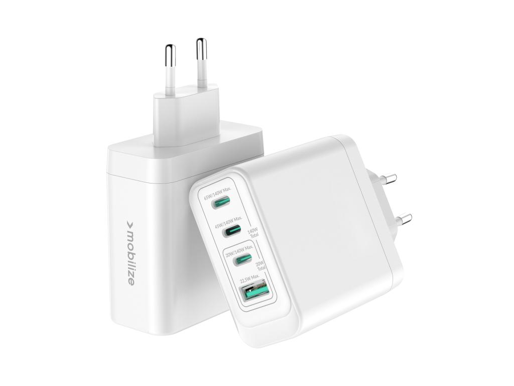Mobilize Wall Charger 3x USB-C + 1x USB GaN 140W with PD/PPS White