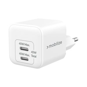 Mobilize Wall Charger 2x USB-C GaN 45W with PD/PPS White
