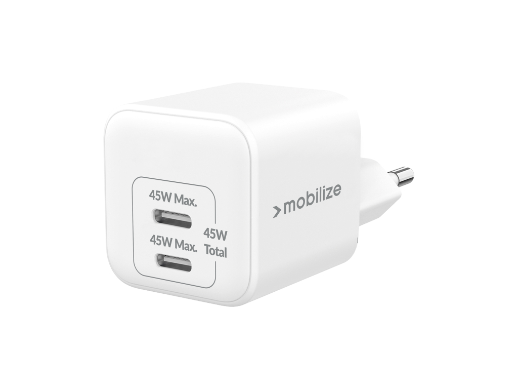 Mobilize Wall Charger 2x USB-C GaN 45W with PD/PPS White