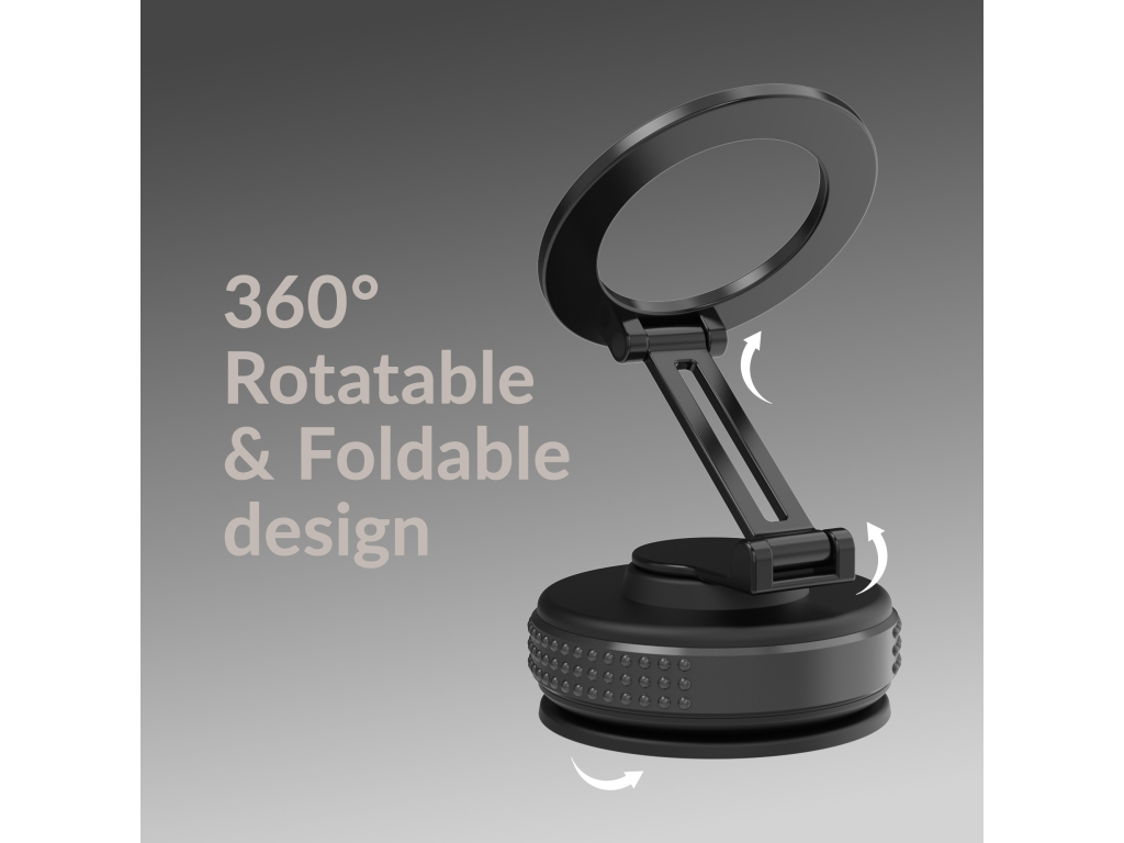 Mobilize MagSafe Compatible Phone Holder - 360° Rotatable & Foldable - Vacuum Suction - Black