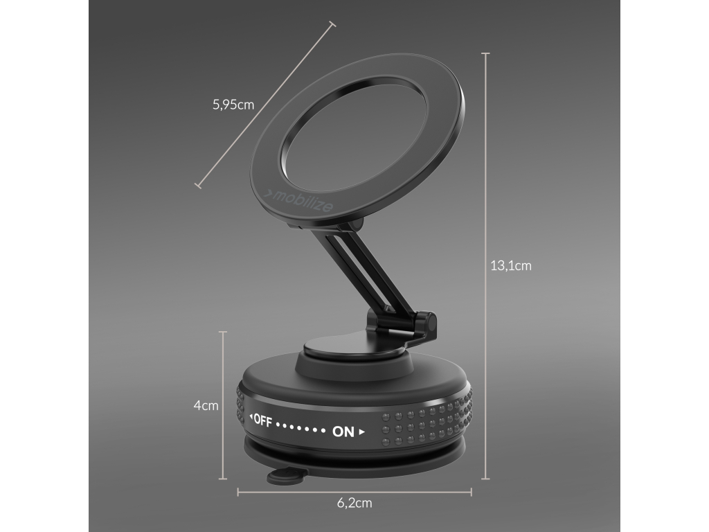 Mobilize MagSafe Compatible Phone Holder - 360° Rotatable & Foldable - Vacuum Suction - Black