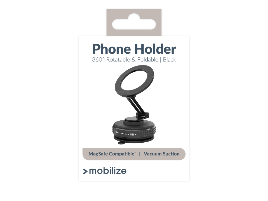 Mobilize MagSafe Compatible Phone Holder - 360° Rotatable & Foldable - Vacuum Suction - Black
