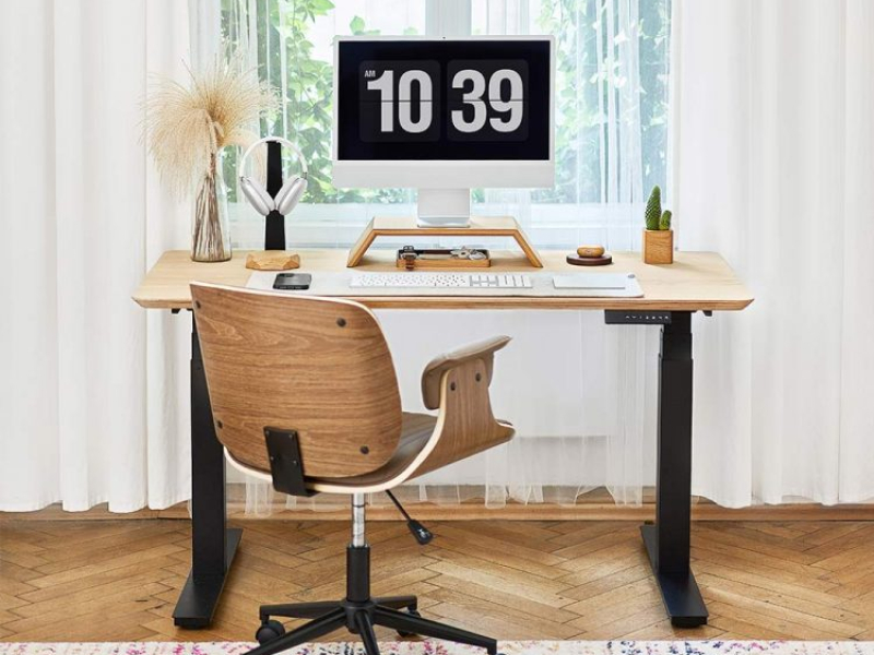 Oakywood zit-sta bureau eikenhout fineer elektrisch standing-desk-oak - hoesie.nl